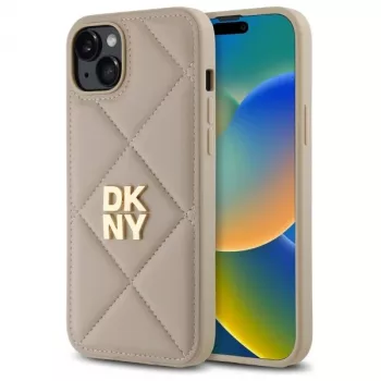 DKNY DKHCP15MPQDSLE Capa traseira Quilted Stack Logo para iPhone 15 Plus - bege