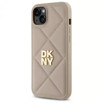 DKNY DKHCP15MPQDSLE Capa traseira Quilted Stack Logo para iPhone 15 Plus - bege