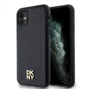 DKNY DKHMN61PSHRPSK Capa rígida em pele com padrão monograma e logótipo metálico MagSafe para iPhone 11 / XR 6,1