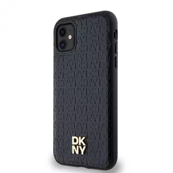 DKNY DKHMN61PSHRPSK Capa rígida em pele com padrão monograma e logótipo metálico MagSafe para iPhone 11 / XR 6,1
