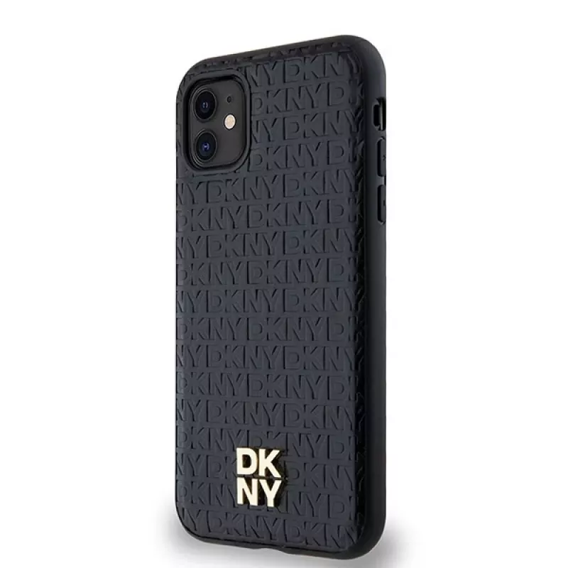 DKNY DKHMN61PSHRPSK Capa rígida em pele com padrão monograma e logótipo metálico MagSafe para iPhone 11 / XR 6,1