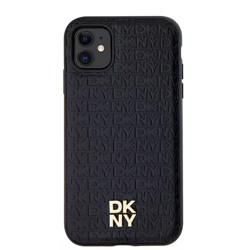 DKNY DKHMN61PSHRPSK Capa rígida em pele com padrão monograma e logótipo metálico MagSafe para iPhone 11 / XR 6,1