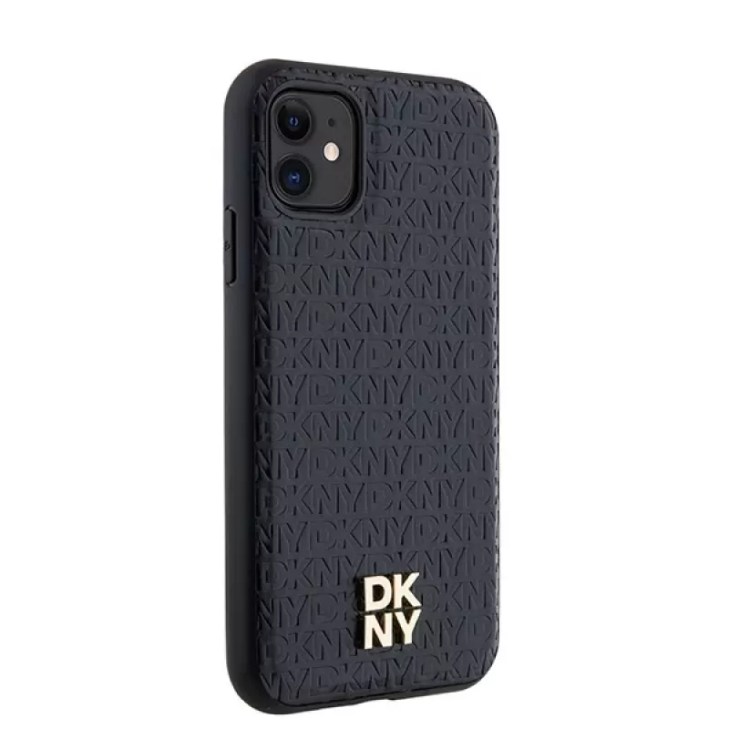 DKNY DKHMN61PSHRPSK Capa rígida em pele com padrão monograma e logótipo metálico MagSafe para iPhone 11 / XR 6,1