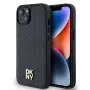 DKNY DKHMP14SPSHRPSK Capa rígida em pele com padrão monograma e logótipo metálico MagSafe para iPhone 13/14/15, preta