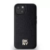 DKNY DKHMP14SPSHRPSK Capa rígida em pele com padrão monograma e logótipo metálico MagSafe para iPhone 13/14/15, preta