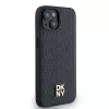 DKNY DKHMP14SPSHRPSK Capa rígida em pele com padrão monograma e logótipo metálico MagSafe para iPhone 13/14/15, preta