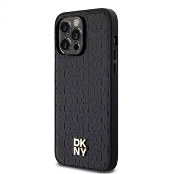 DKNY DKHMP14XPSHRPSK Capa rígida em pele com padrão monograma e logótipo metálico MagSafe para iPhone 14 Pro Max 6,7 inch preta