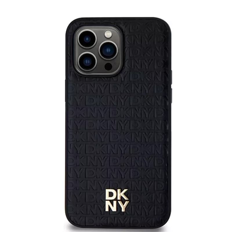 DKNY DKHMP14XPSHRPSK Capa rígida em pele com padrão monograma e logótipo metálico MagSafe para iPhone 14 Pro Max 6,7