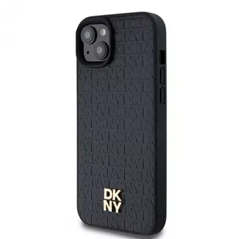 DKNY DKHMP15MPSHRPSK Capa rígida em pele com padrão monograma e logótipo metálico MagSafe para iPhone 15 Plus / 14 Plus 6,7