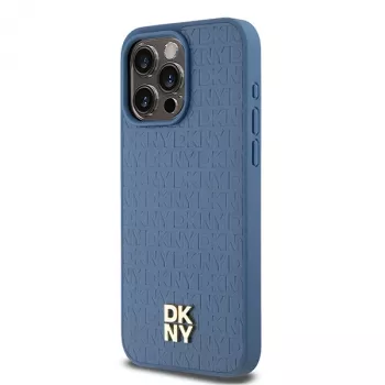 DKNY DKHMP15XPSHRPSB Capa rígida em pele com padrão monograma e logótipo metálico MagSafe para iPhone 15 Pro Max 6,7 inch azul