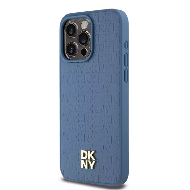 DKNY DKHMP15XPSHRPSB Capa rígida em pele com padrão monograma e logótipo metálico MagSafe para iPhone 15 Pro Max 6,7