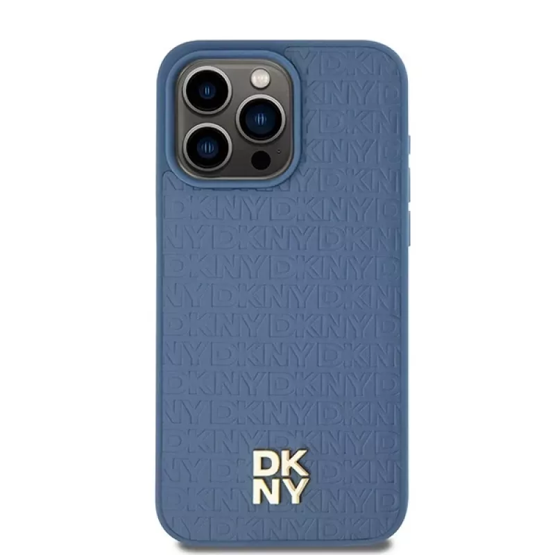 DKNY DKHMP15XPSHRPSB Capa rígida em pele com padrão monograma e logótipo metálico MagSafe para iPhone 15 Pro Max 6,7
