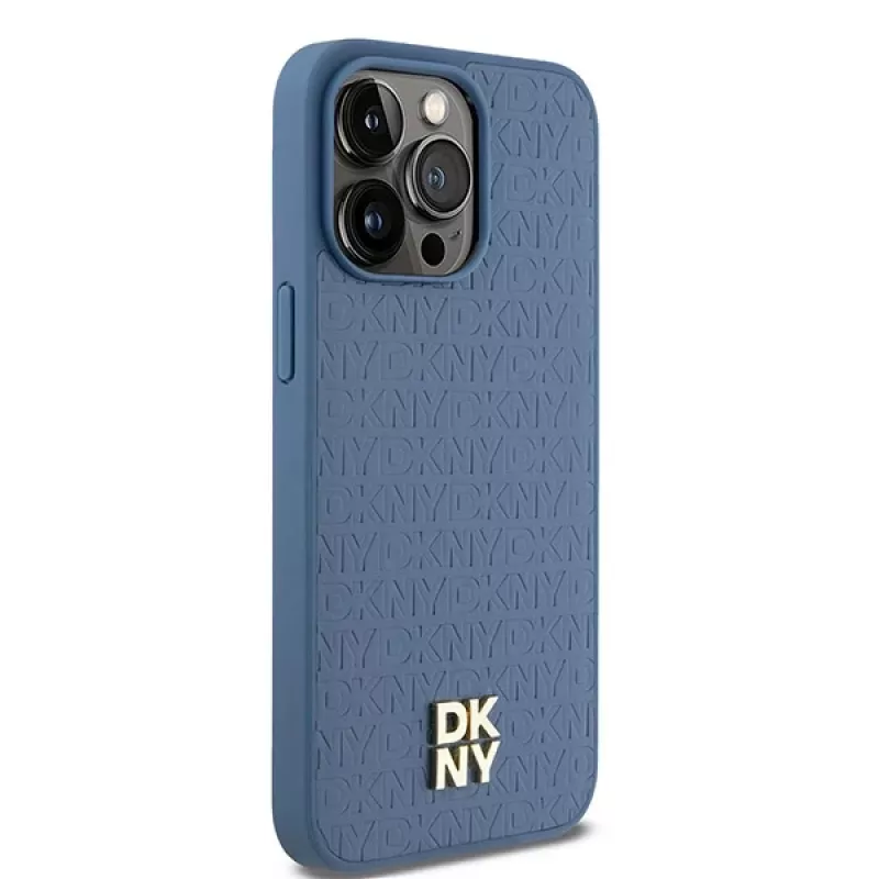 DKNY DKHMP15XPSHRPSB Capa rígida em pele com padrão monograma e logótipo metálico MagSafe para iPhone 15 Pro Max 6,7