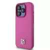DKNY DKHMP15LPSHRPSP Capa rígida em pele rosa com padrão monograma e logótipo metálico, compatível com MagSafe, para iPhone 15 Pro 6,1