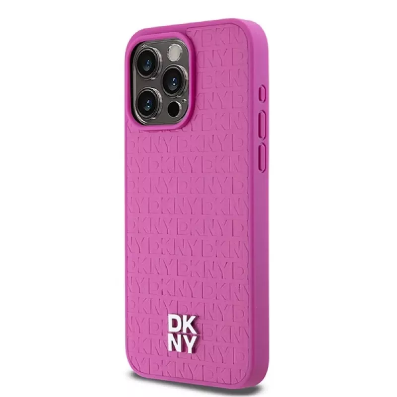 DKNY DKHMP15XPSHRPSP Capa rígida em pele com padrão monograma e logótipo metálico MagSafe para iPhone 15 Pro Max 6,7