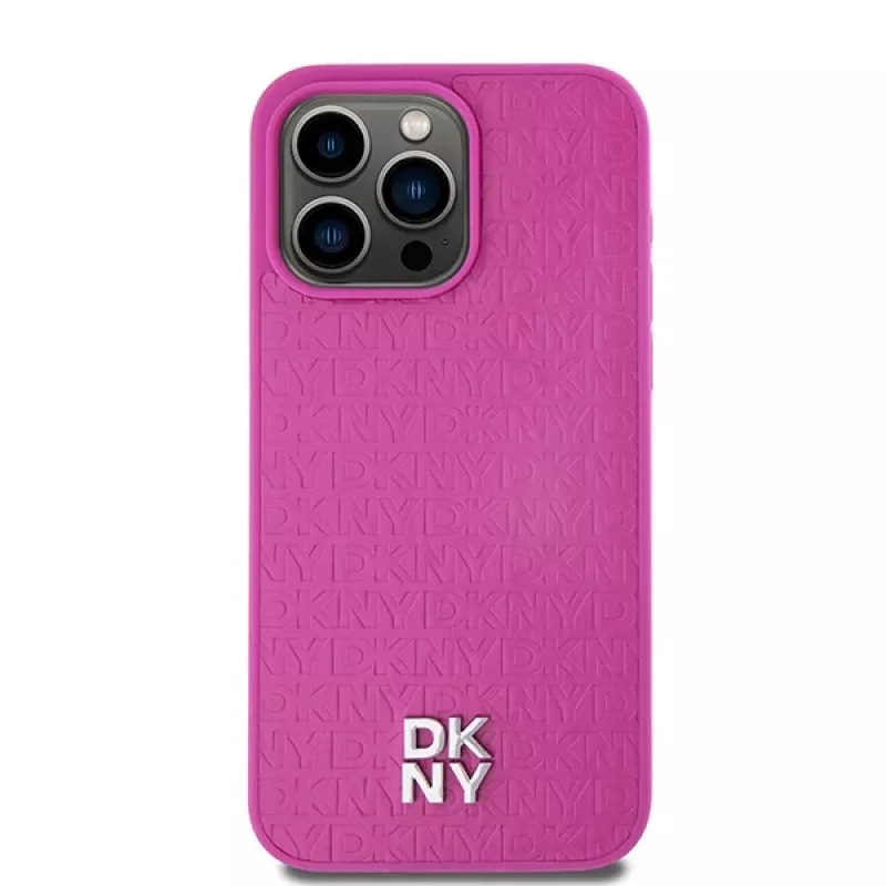 DKNY DKHMP15XPSHRPSP Capa rígida em pele com padrão monograma e logótipo metálico MagSafe para iPhone 15 Pro Max 6,7