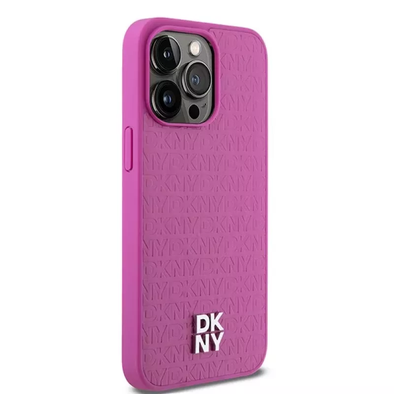 DKNY DKHMP15XPSHRPSP Capa rígida em pele com padrão monograma e logótipo metálico MagSafe para iPhone 15 Pro Max 6,7
