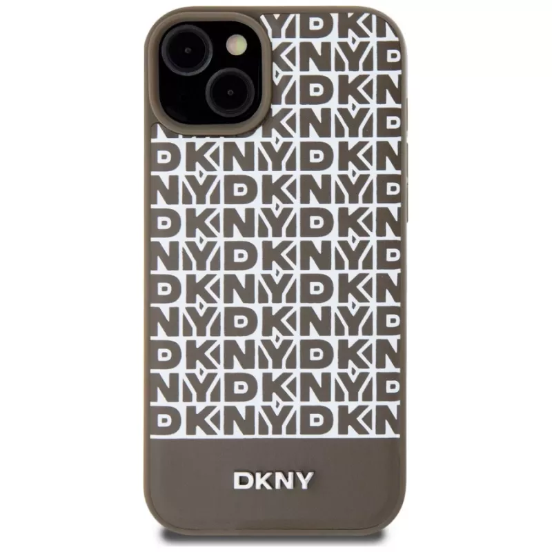 DKNY DKHMP15SPSOSPW Capa rígida em pele com padrão impresso e logótipo metálico MagSafe para iPhone 15 / 14 / 13 6,1