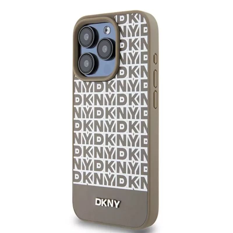 DKNY DKHMP15LPSOSPW Capa rígida em pele com padrão impresso e logótipo metálico MagSafe para iPhone 15 Pro 6,1