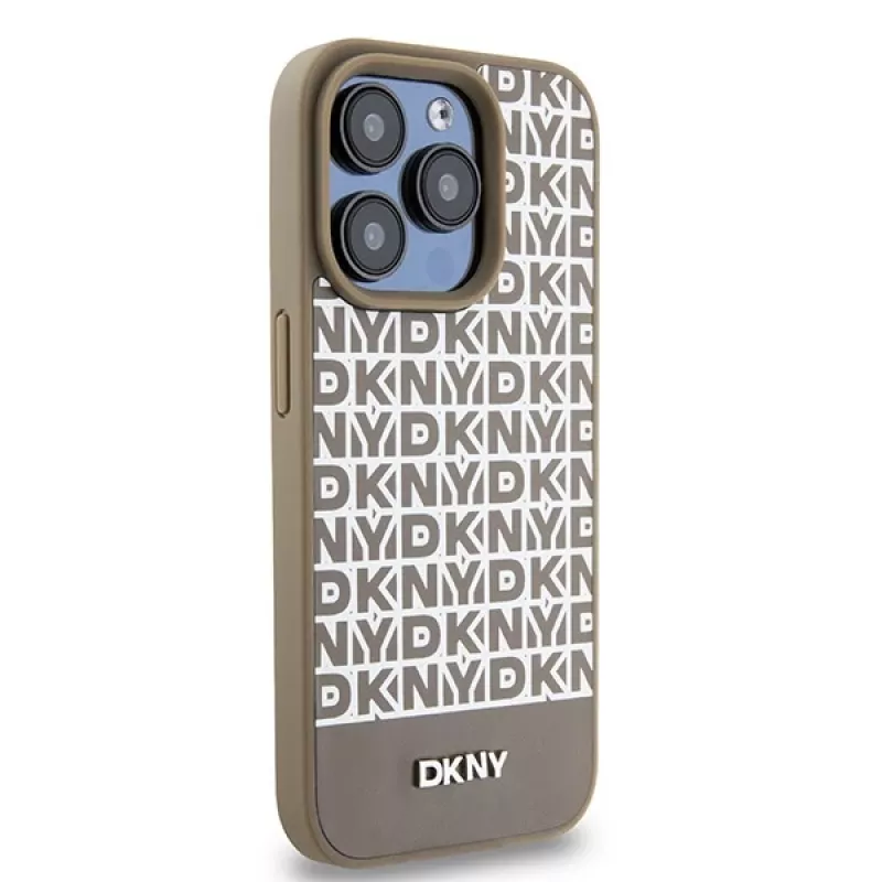 DKNY DKHMP15LPSOSPW Capa rígida em pele com padrão impresso e logótipo metálico MagSafe para iPhone 15 Pro 6,1