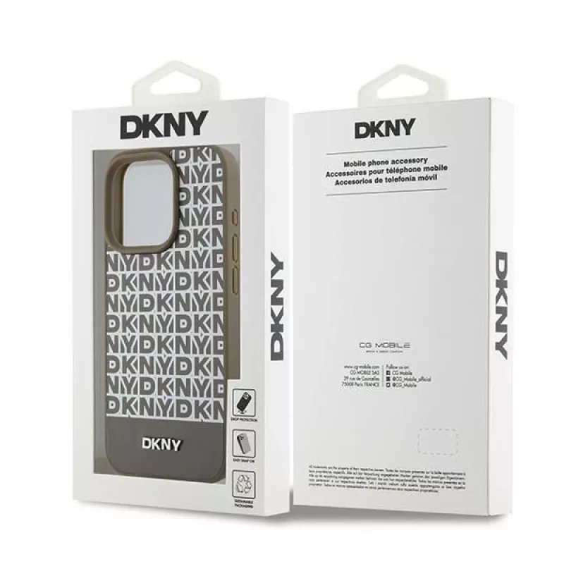 DKNY DKHMP15XPSOSPW Capa rígida em pele com padrão impresso e logótipo metálico MagSafe para iPhone 15 Pro Max 6,7