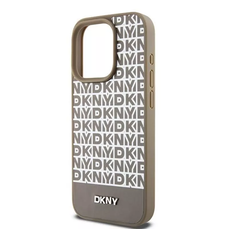DKNY DKHMP15XPSOSPW Capa rígida em pele com padrão impresso e logótipo metálico MagSafe para iPhone 15 Pro Max 6,7