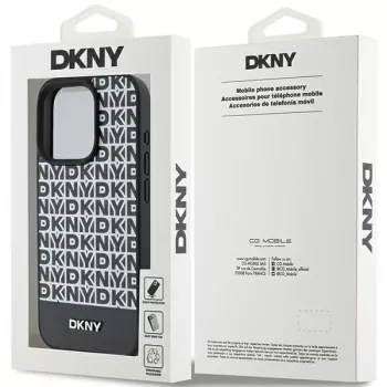 DKNY DKHMP15XPSOSPK Capa rígida em pele com padrão impresso e logótipo metálico MagSafe para iPhone 15 Pro Max 6,7 inch preta