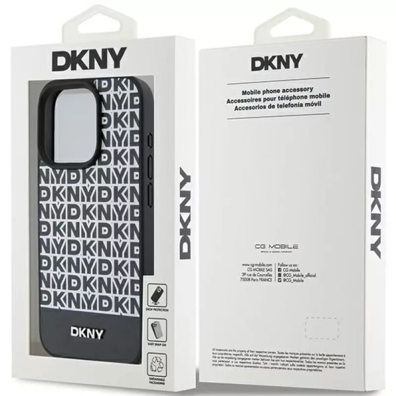 DKNY DKHMP15XPSOSPK Capa rígida em pele com padrão impresso e logótipo metálico MagSafe para iPhone 15 Pro Max 6,7