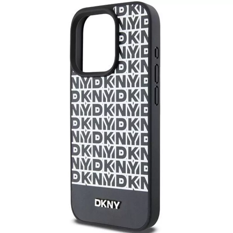DKNY DKHMP15XPSOSPK Capa rígida em pele com padrão impresso e logótipo metálico MagSafe para iPhone 15 Pro Max 6,7