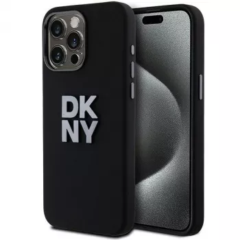DKNY DKHCP15LSMCBSK Capa rígida em silicone líquido para Apple iPhone 15 Pro 6,1 inch preta com logótipo metálico