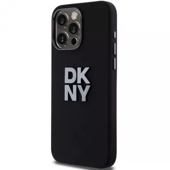 DKNY DKHCP15LSMCBSK Capa rígida em silicone líquido para Apple iPhone 15 Pro 6,1 inch preta com logótipo metálico