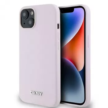 DKNY DKHMP14SSMCHLP Capa rígida em silicone líquido com logótipo metálico MagSafe para iPhone 13/14/15 6,1 inch rosa