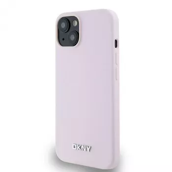DKNY DKHMP14SSMCHLP Capa rígida em silicone líquido com logótipo metálico MagSafe para iPhone 13/14/15 6,1 inch rosa