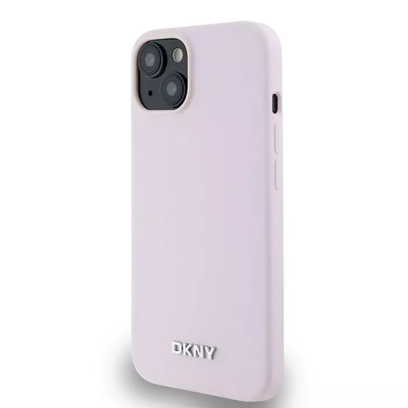 DKNY DKHMP14SSMCHLP Capa rígida em silicone líquido com logótipo metálico MagSafe para iPhone 13/14/15 6,1