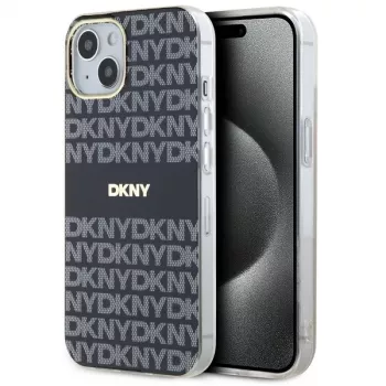 DKNY DKHMP14SHRHSEK Capa rígida IML Mono & Stripe para iPhone 14/15/13 6,1 inch preta MagSafe