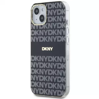 DKNY DKHMP14SHRHSEK Capa rígida IML Mono & Stripe para iPhone 14/15/13 6,1 inch preta MagSafe