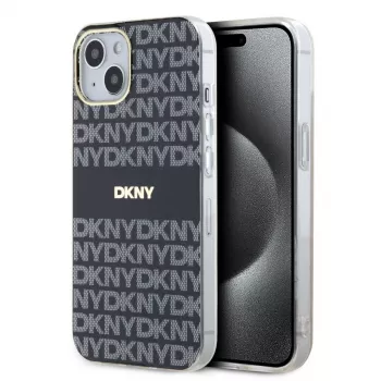 DKNY DKHMP15SHRHSEK Capa rígida para iPhone 15 / 14 / 13 6,1 inch preta IML Mono & Stripe MagSafe