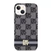 DKNY DKHMP14SHCPTSK Capa rígida para iPhone 14/15, padrão xadrez mono & riscas impressas, preto, MagSafe