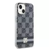DKNY DKHMP14SHCPTSK Capa rígida para iPhone 14/15, padrão xadrez mono & riscas impressas, preto, MagSafe