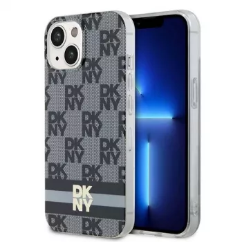 DKNY DKHMP15SHCPTSK Capa rígida para iPhone 15/14/13 6,1 inch preto padrão xadrez mono & riscas impressas MagSafe