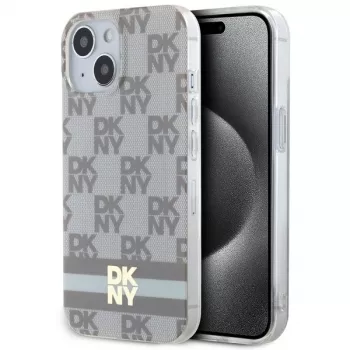 DKNY DKHMP15MHCPTSE Capa rígida para iPhone 15 Plus / 14 Plus 6,7 inch bege padrão xadrez monocromático & riscas impressas MagSafe