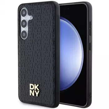 DKNY DKHMS24SPSHRPSK Capa rígida efeito pele logótipo metálico MagSafe para Samsung Galaxy S24, preto