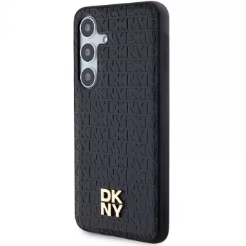 DKNY DKHMS24SPSHRPSK Capa rígida efeito pele logótipo metálico MagSafe para Samsung Galaxy S24, preto