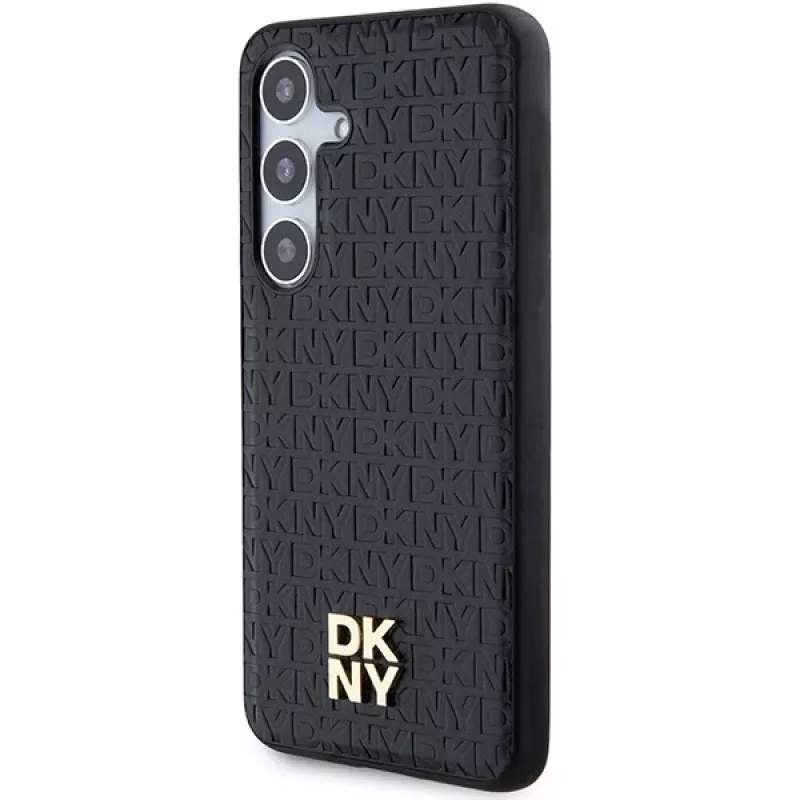 DKNY DKHMS24SPSHRPSK Capa rígida efeito pele logótipo metálico MagSafe para Samsung Galaxy S24, preto