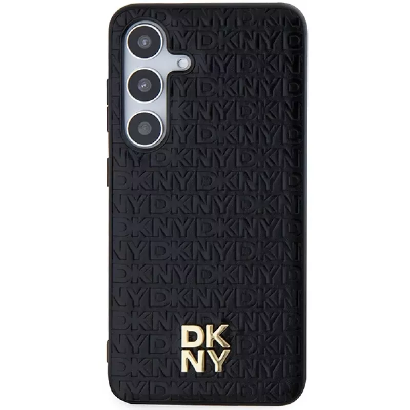 DKNY DKHMS24SPSHRPSK Capa rígida efeito pele logótipo metálico MagSafe para Samsung Galaxy S24, preto