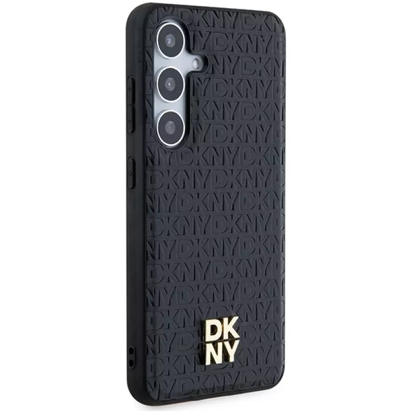 DKNY DKHMS24SPSHRPSK Capa rígida efeito pele logótipo metálico MagSafe para Samsung Galaxy S24, preto