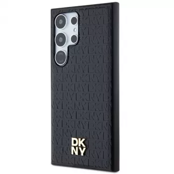 DKNY DKHMS24LPSHRPSK Capa rígida para Samsung Galaxy S24 Ultra, design em pele preto com logótipo metálico, compatível com MagSafe