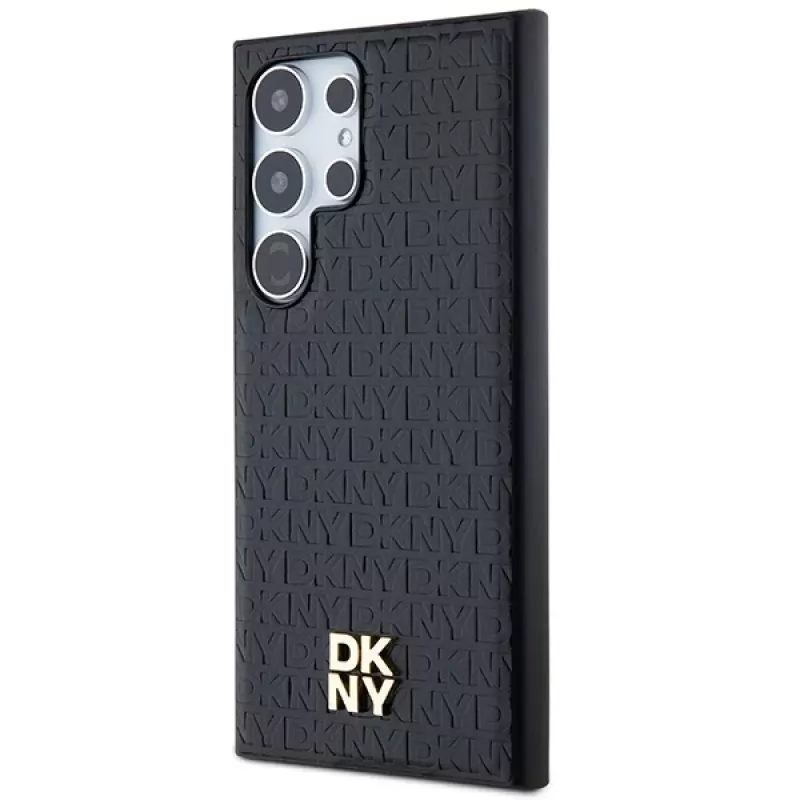 DKNY DKHMS24LPSHRPSK Capa rígida para Samsung Galaxy S24 Ultra, design em pele preto com logótipo metálico, compatível com MagSafe