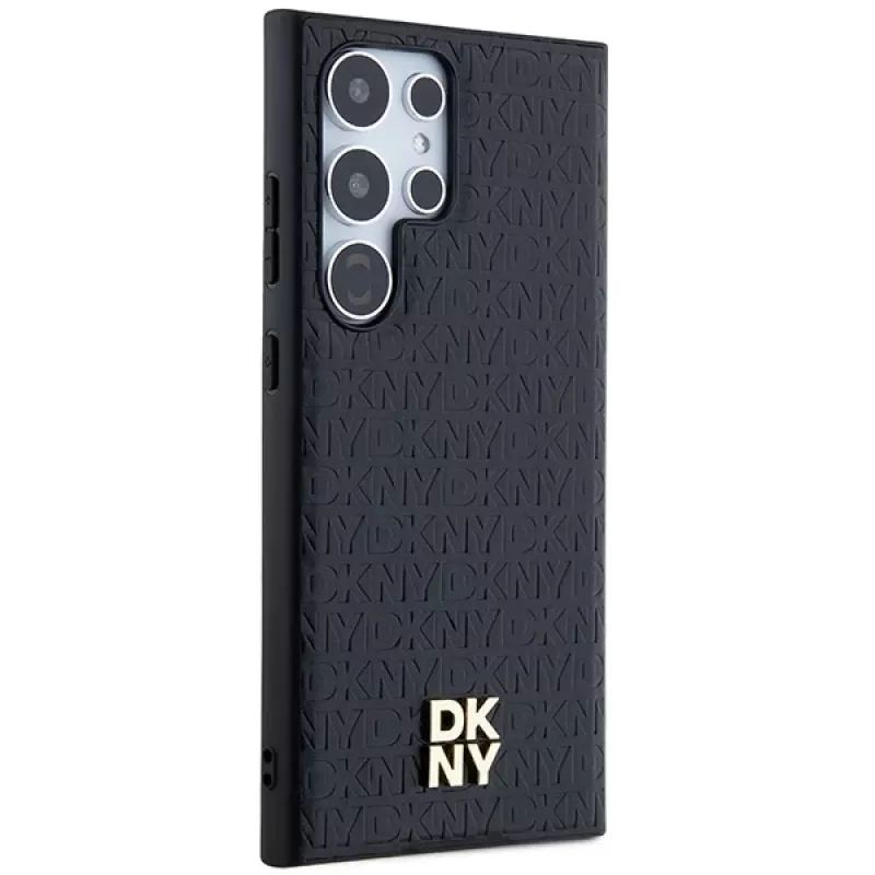 DKNY DKHMS24LPSHRPSK Capa rígida para Samsung Galaxy S24 Ultra, design em pele preto com logótipo metálico, compatível com MagSafe