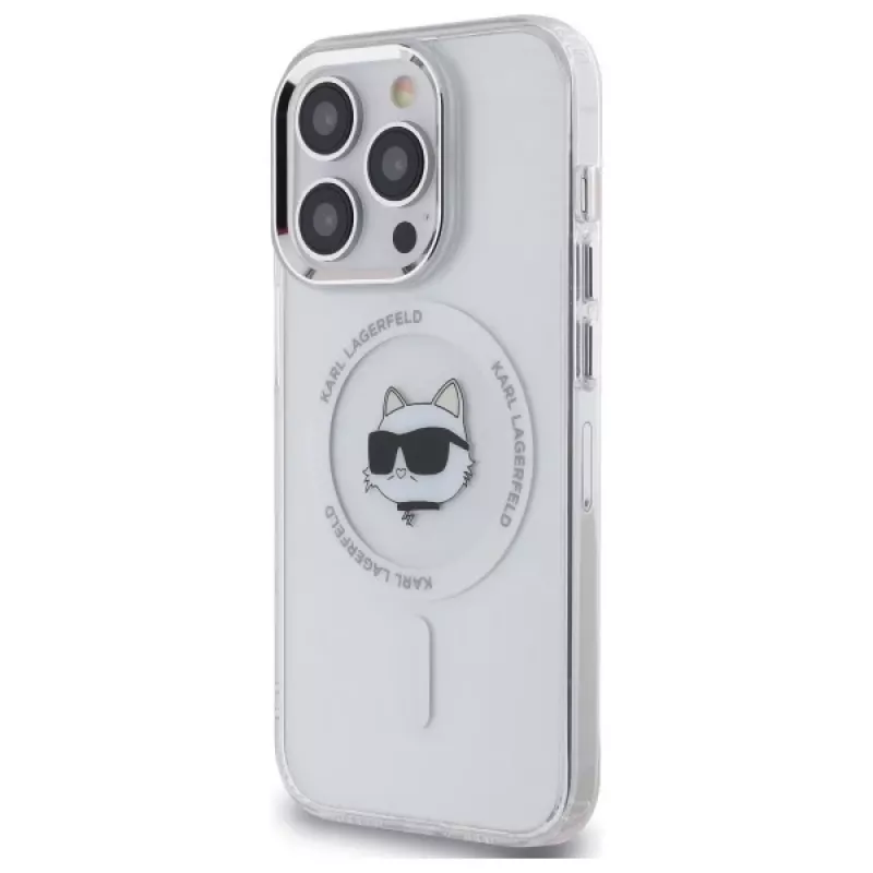 Karl Lagerfeld KLHMP14LHLSCHH iPhone 14 Pro 6.1 capa rígida IML Metal Choupette Head MagSafe branco